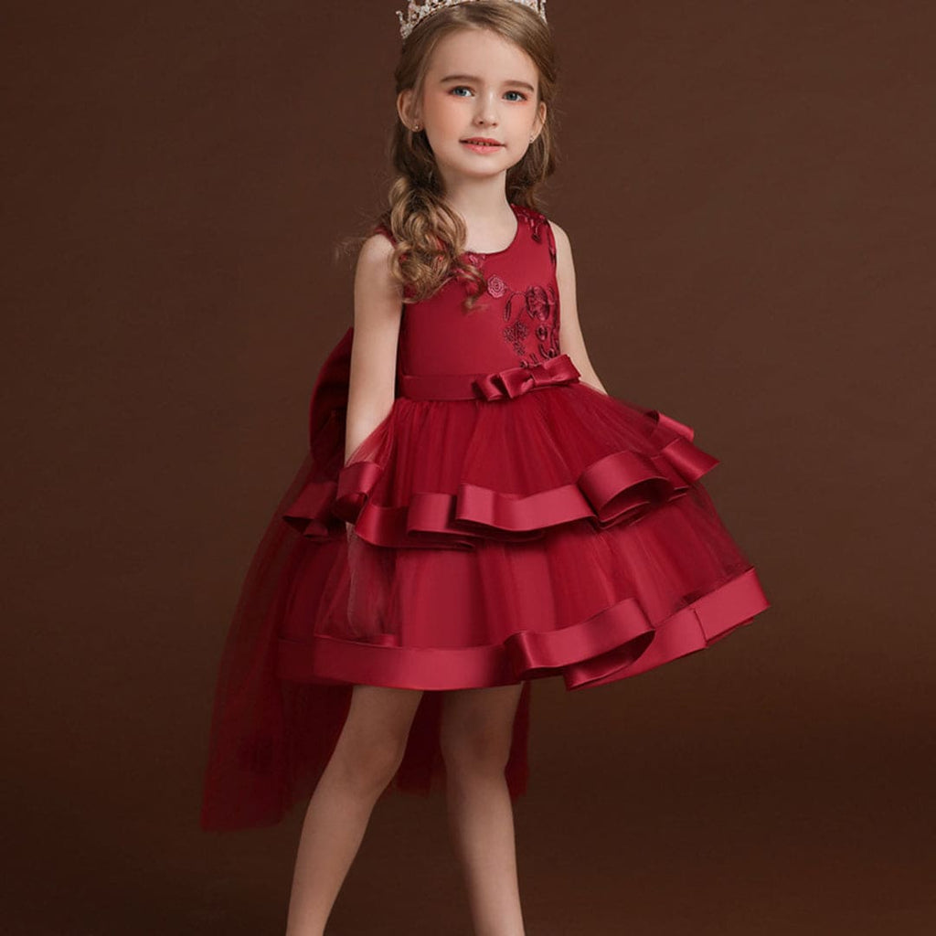 Girls Sleeveless Floral Embroidery Party Dress