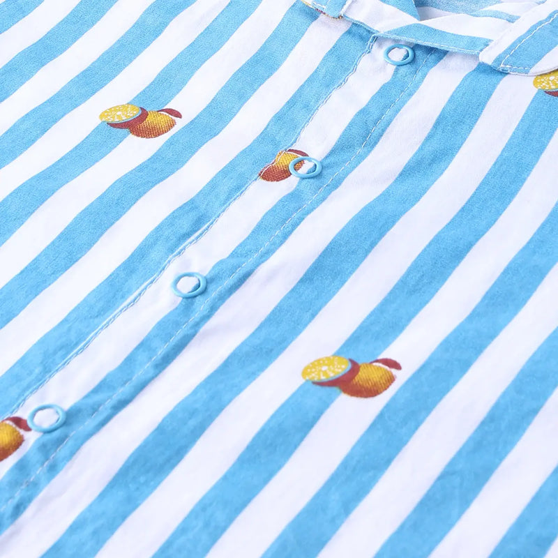 Boys Turquoise Striped Short Sleeves Shirt With Elasticated Shorts Sets Sets