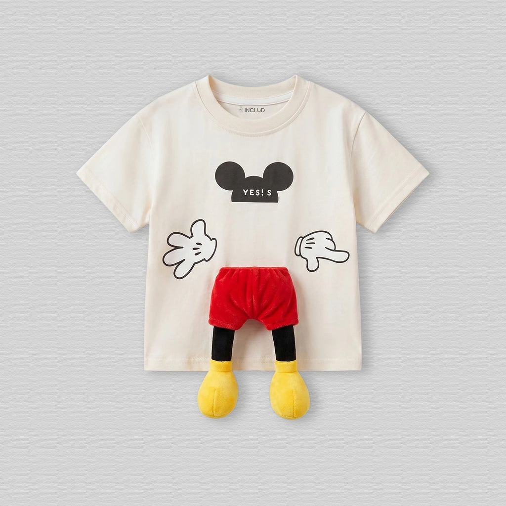 Boys Cream Mickey Mouse Applique Short Sleeve T-Shirt Tshirts Cream 1-2 Y