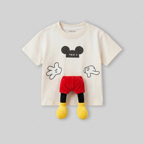 Boys Cream Mickey Mouse Applique Short Sleeve T-Shirt Tshirts Cream 1-2 Y
