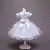 Girls White Puff Sleeve Sequins Embellished Fit & Flare Party Wear Dress Party Dresses