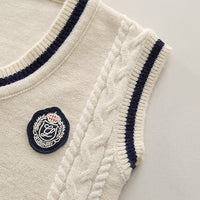 Boys Off White Self-Design Sleeveless Pullover With Shirt & Denim Pants Set Sets