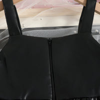 Girls Black Faux Leather Pinafore Dress With Long Sleeves T-Shirt Casual Dresses