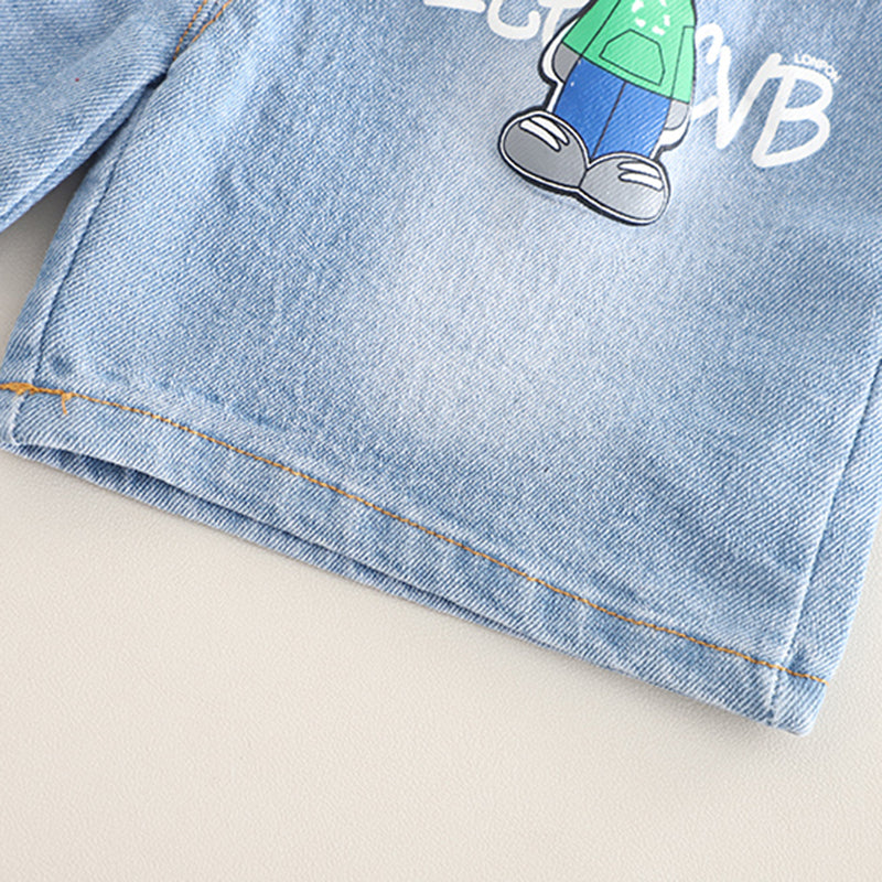 Boys Grey Robot Printed T-Shirt With Denim Shorts Set 2 pc. Sets