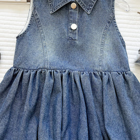 Girls Blue Sleeveless Bubble Hem Denim Dress Casual Dresses