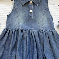 Girls Blue Sleeveless Bubble Hem Denim Dress Casual Dresses
