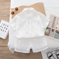 Boys White Typographic Printed Short Sleeve Shirt With Elasticated Shorts Sets 2 pc. Sets