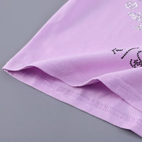 Girls Purple Flower Embellished T-Shirt With Denim Shorts Sets Sets