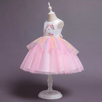 Girls Light Pink Unicorn Embroidered Sleeveless Fit & Flare Party Wear Dress Party Dresses