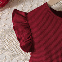 Girls Maroon Floral Printed Flutter Sleeves Fit And Flare Dress Casual Dresses