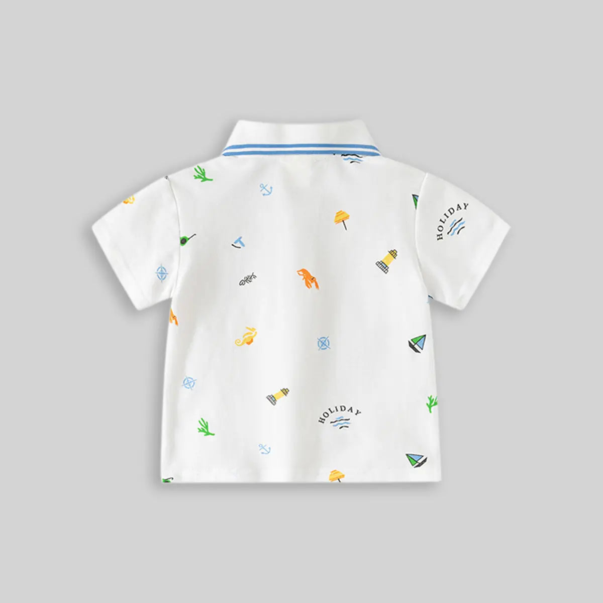 Boys White Short Sleeve Beach Print Polo T-Shirt Tshirts