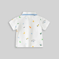 Boys White Short Sleeve Beach Print Polo T-Shirt Tshirts