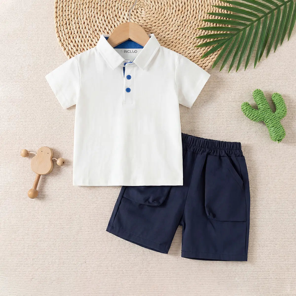 Boys White Short Sleeve Polo T-Shirt With Elasticated Shorts Sets Sets White 1-2 Y