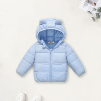 Boys Light Blue Solid Front Zipper Hooded Puffer Jacket Coats & Jackets Light Blue 1-2 Y