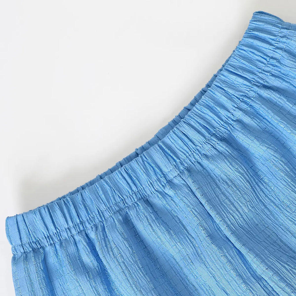 Girls Blue Textured Bow Details Top With Shorts Co-ord Sets Sets