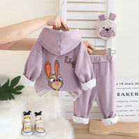 Girls Purple Applique Hoodies Sweatshirt With Pants & Bag Sets 3 pc. Sets