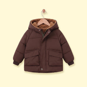 Boys Dark Brown Fur Hooded Puffer Jacket Coats & Jackets Dark Brown 1-2 Y