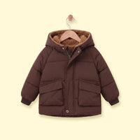 Boys Dark Brown Fur Hooded Puffer Jacket Coats & Jackets Dark Brown 1-2 Y