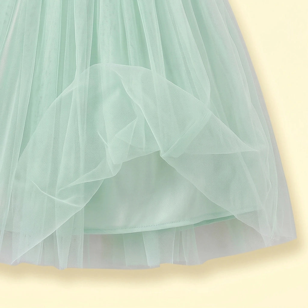 Girls Light Green Floral Applique Fit & Flare Party Dress Party Dresses