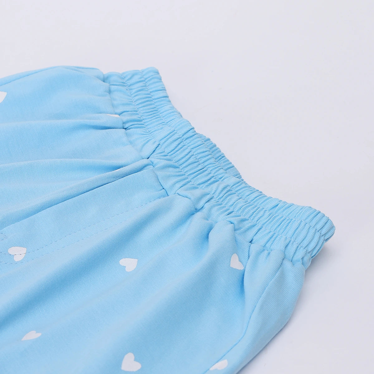 Girls Sky Blue Heart Printed Top With Matching Shorts Sets Sets