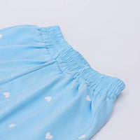 Girls Sky Blue Heart Printed Top With Matching Shorts Sets Sets
