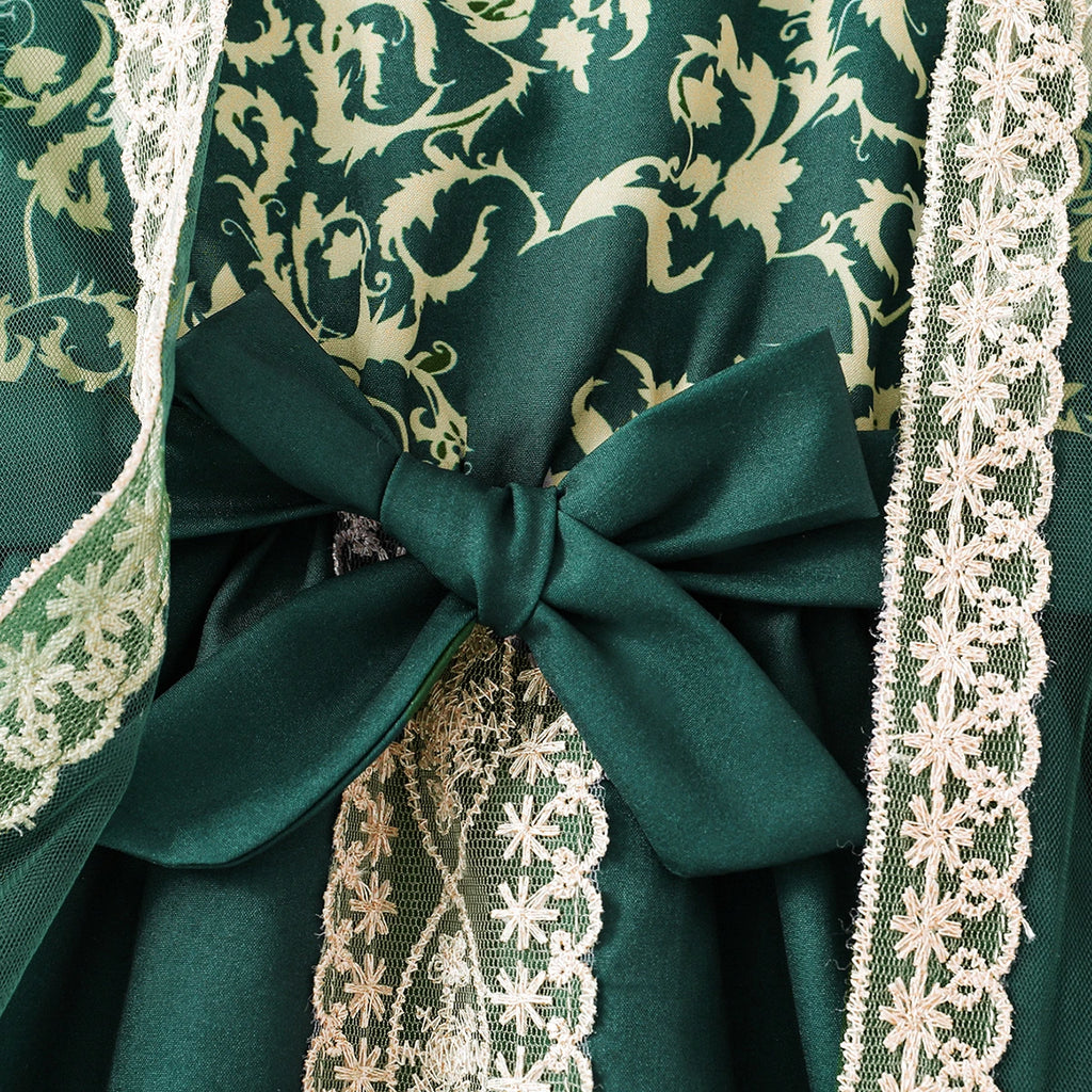 Girls Dark Green Floral Print Sleeveless Fit & Flare Dress With Shrug Casual Dresses