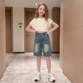 Girls Blue Star Distressed Baggy Fit Denim Shorts Shorts Blue 5-6 Y