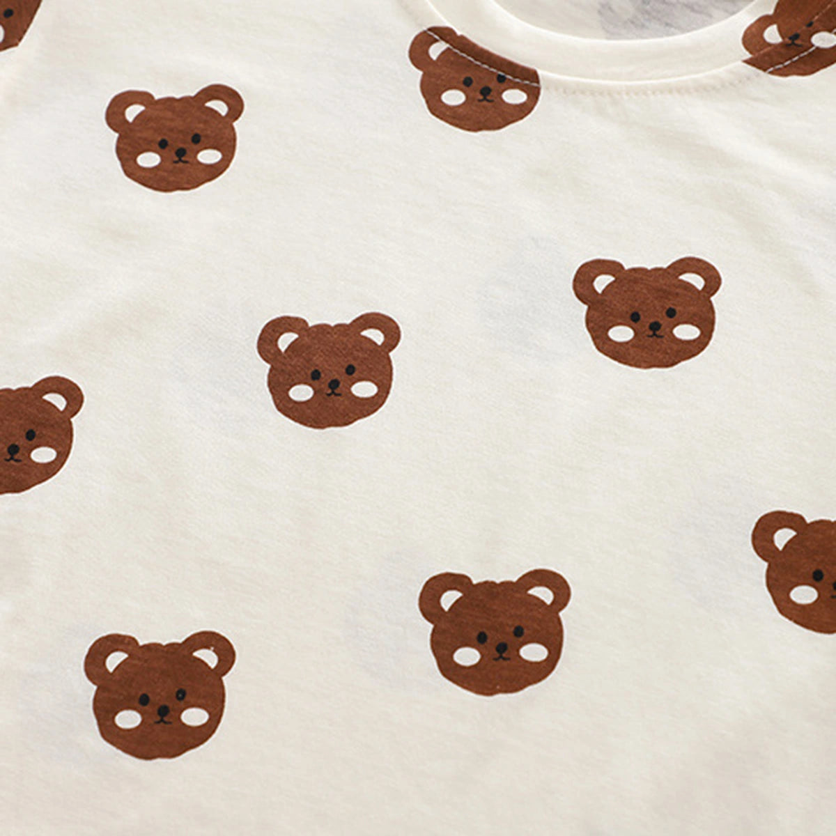 Boys Brown Bear Printed Round Neck T-Shirt With 3D Teddy Bear Applique Dungaree Sets 2 pc. Sets