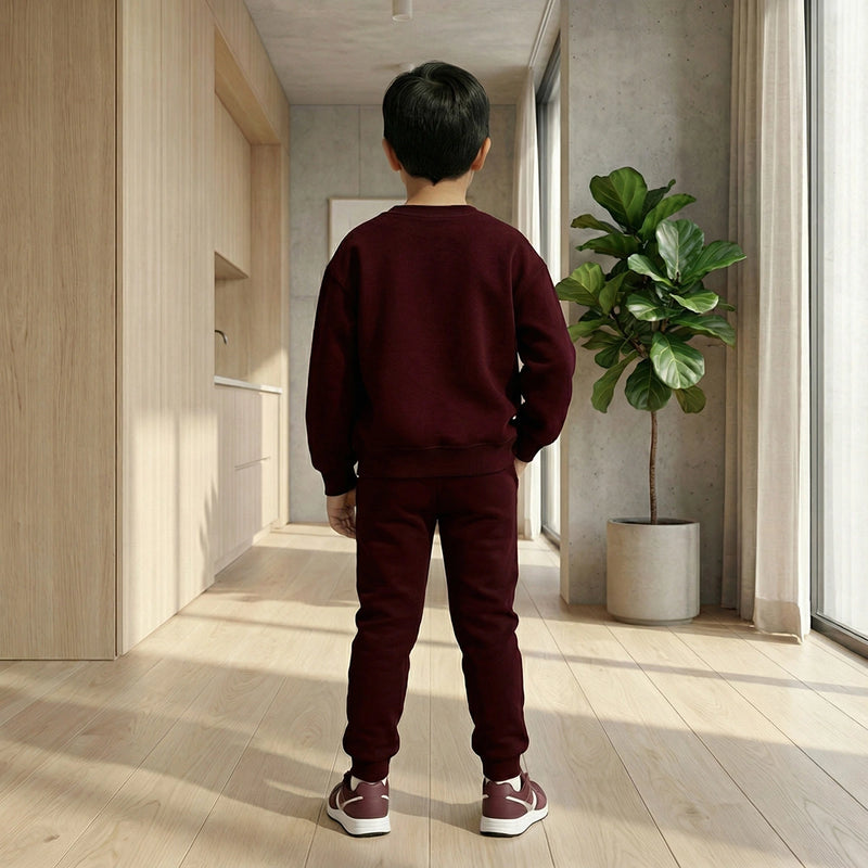 Boys Maroon K-Pop Fever Graphics Sweatshirt With Jogger Co-ord Sets Sets
