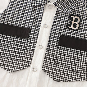 Boys Black Houndstooth Fake waistcoat Shirt With Shorts Sets Sets
