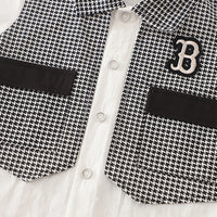 Boys Black Houndstooth Fake waistcoat Shirt With Shorts Sets Sets
