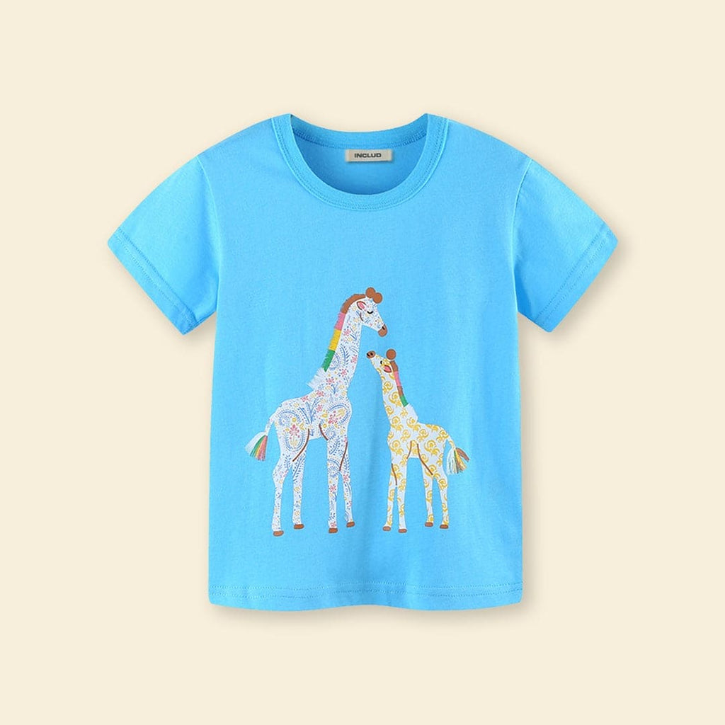 Girls Giraffe Print Short Sleeves T-shirt