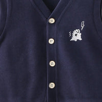 Boys Dark Blue Self-Design Sleeveless Knitted Cardigan Sweaters & Cardigans