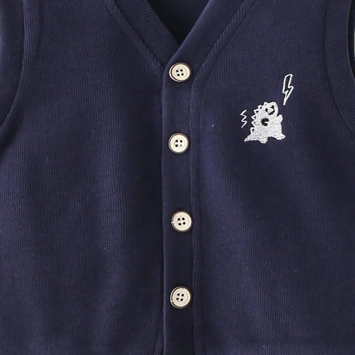 Boys Dark Blue Self-Design Sleeveless Knitted Cardigan Sweaters & Cardigans