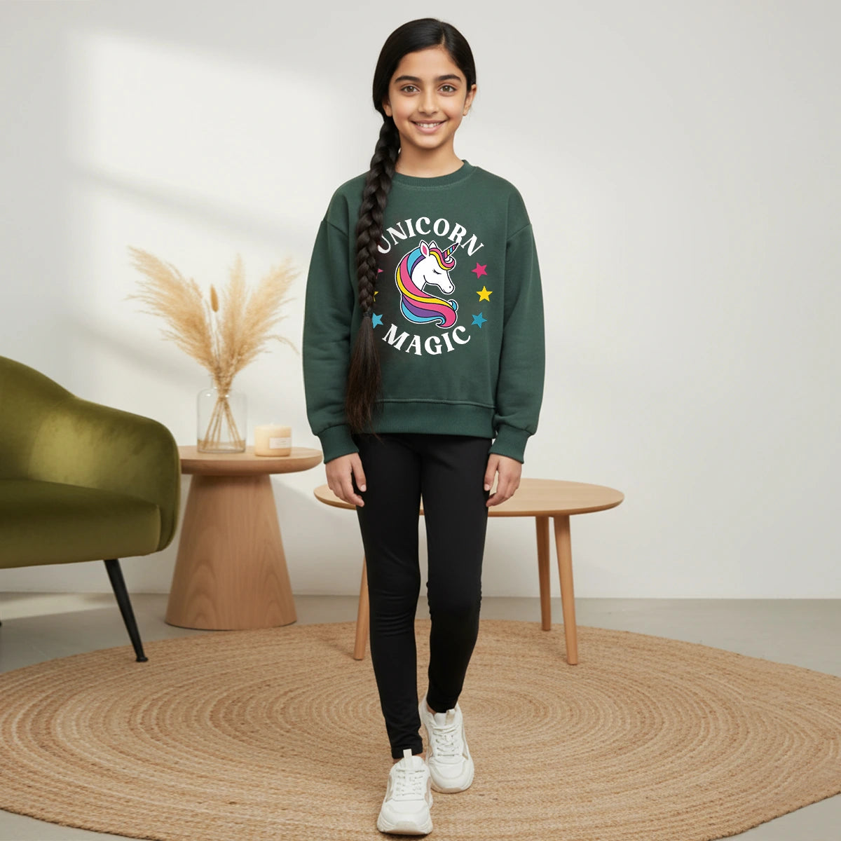 Girls Green unicorn Magic Graphics Round Neck Sweatshirt Sweatshirts & Hoodies Green 6-7 Y