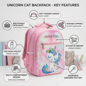 Girls Pink Cat Print School Backpack Trending Accessories