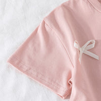 Girls Pink Bow Appliqued Short Sleeves Top With Shorts Set 2 pc. Sets