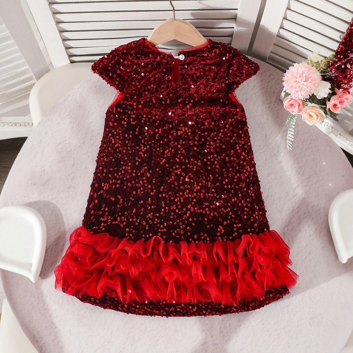 Girls Maroon Sequin Embellished A-line Party Dress Party Dresses