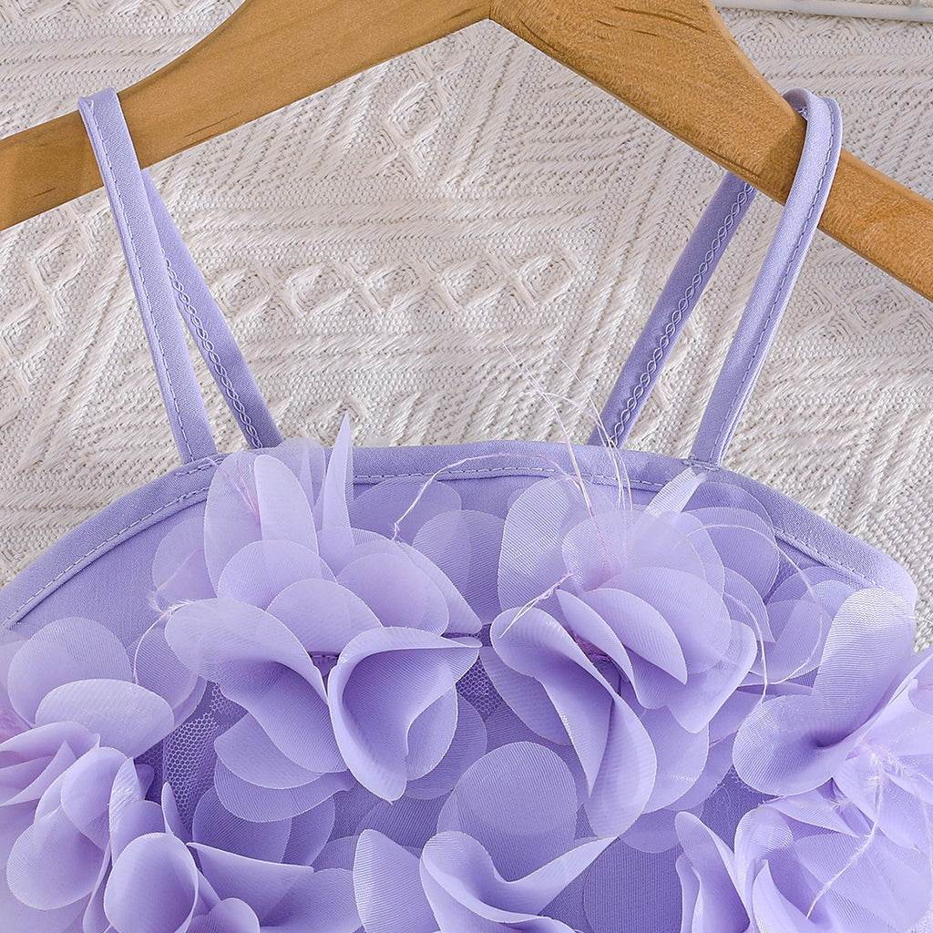 Girls Purple Camisole Applique Top With Hat And Trousers Set 3 pc. Sets