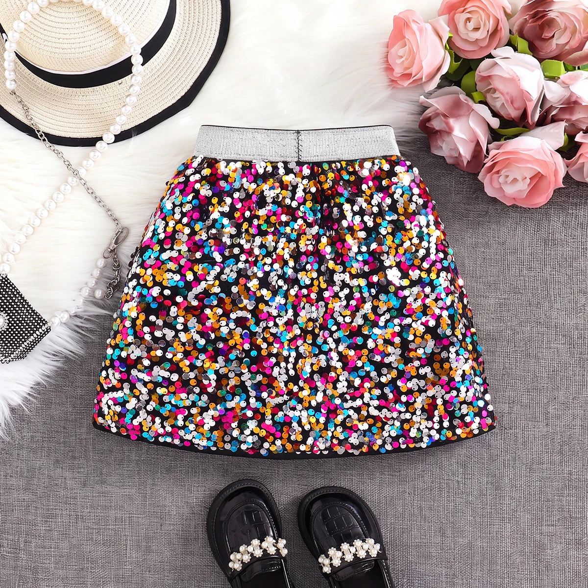 Girls Multicolour Sequin Embellished Skirt Skirts