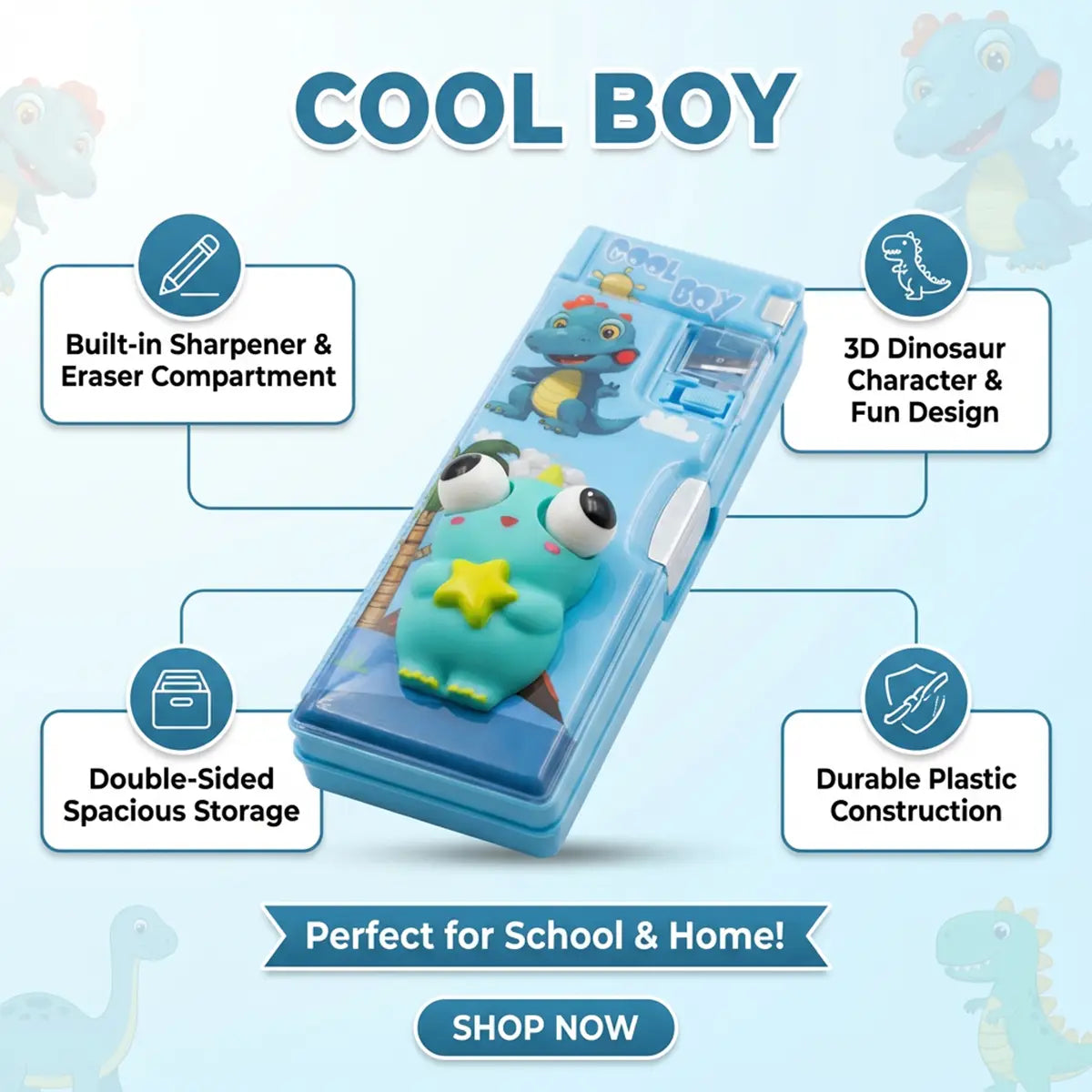 Dinosaur Kids Pencil Box with Sharpener Trending Accessories