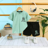 Boys Green Logo Print Short Sleeve T-Shirt With Drawstring Shorts Sets Sets Green 6-12 M