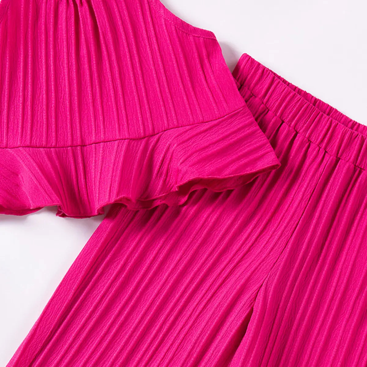 Girls Fuchsia Self Stripe Peplum Top With Pants Co-ord Sets Sets