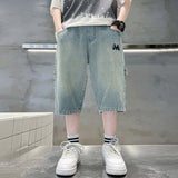 Boys Light Blue Washed Elasticated Waist Denim Shorts with Embroidered Patch