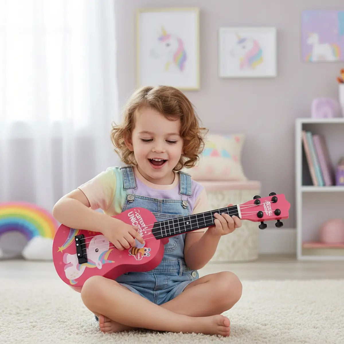 Kids Pink Unicorn Ukulele Musical Toy Guitar Trending Accessories Pink Onesize