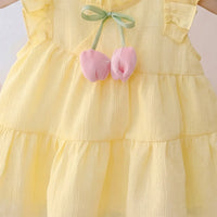 Girls Lime Yellow Sleeveless Bow Accent Tiered Dress Casual Dresses