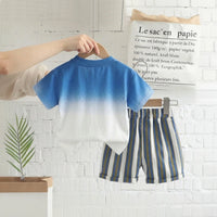 Boys Blue Cartoon Characters Printed Short Sleeve T-Shirt With Shorts Sets 2 pc. Sets