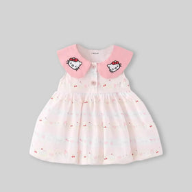 Girls Light Pink Kitty Print Sleeveless Fit & Flare Dress Casual Dresses