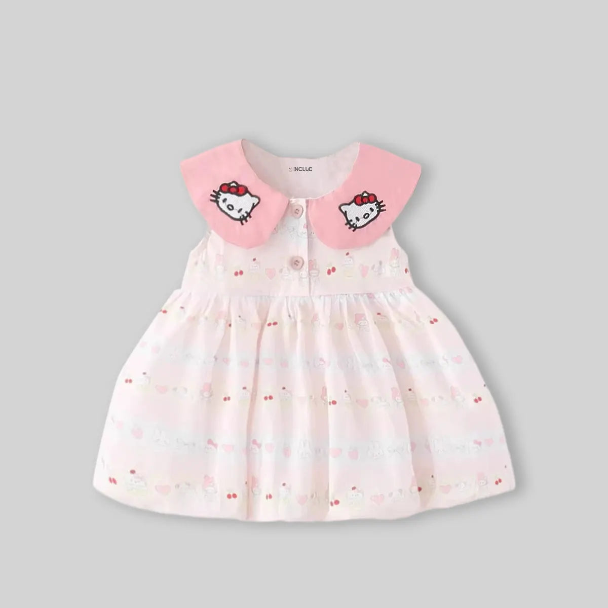 Girls Light Pink Kitty Print Sleeveless Fit & Flare Dress Casual Dresses