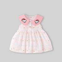Girls Light Pink Kitty Print Sleeveless Fit & Flare Dress Casual Dresses